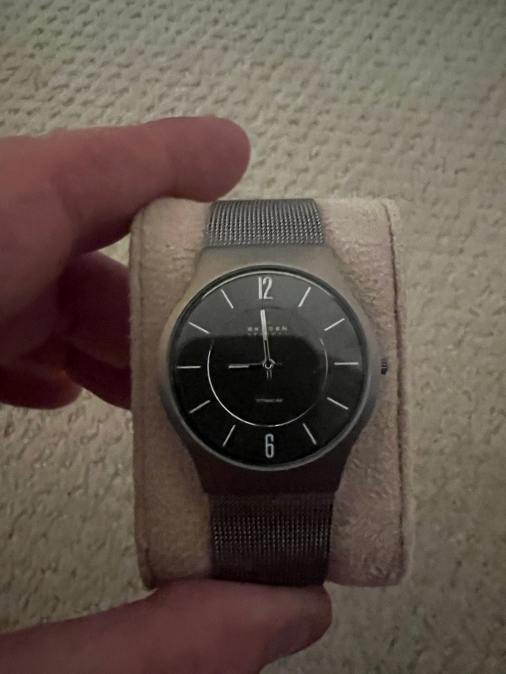 Skagen Gunmetal Mesh Watch with Black Dial
